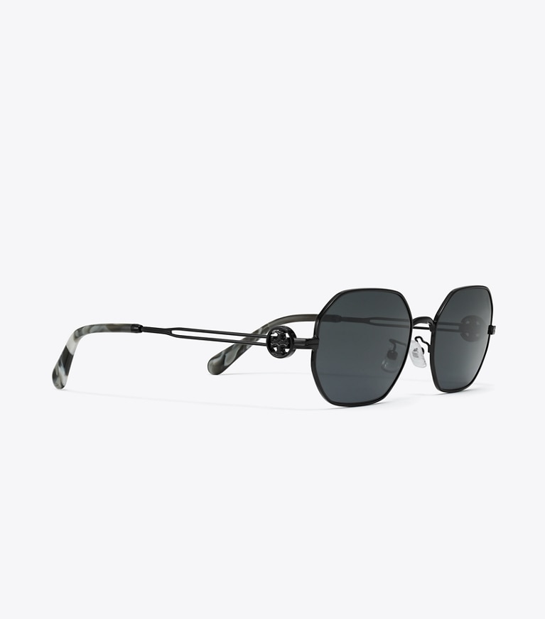 Tory Burch designer sunglasses & eyewear Miller Metal Oval Sunglasses in SHINY BLACK/DARK GREY front