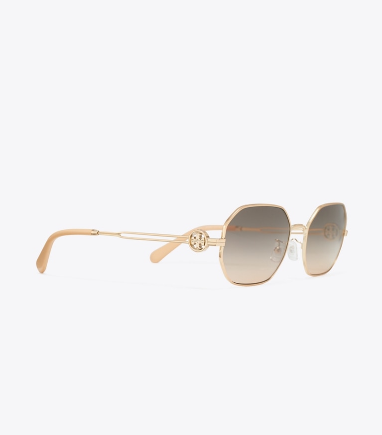 Tory Burch designer sunglasses & eyewear Miller Metal Oval Sunglasses in LIGHT ROSE GOLD/LIGHT BROWN GRADIENT detail
