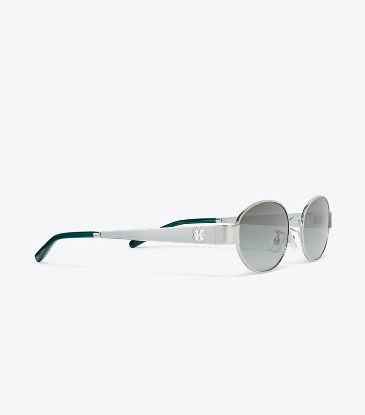 Tory Burch designer sunglasses & eyewear Miller Metal Oval Sunglasses in SILVER/GREY GRADIENT detail