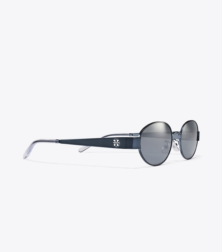 Tory Burch designer sunglasses & eyewear Miller Metal Oval Sunglasses in NAVY/DARK GREY FLASH detail