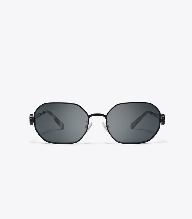 Tory Burch designer sunglasses & eyewear Miller Metal Oval Sunglasses in SHINY BLACK/DARK GREY front