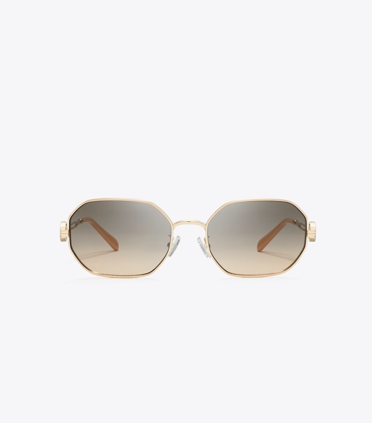 Tory Burch designer sunglasses & eyewear Miller Metal Oval Sunglasses in LIGHT ROSE GOLD/LIGHT BROWN GRADIENT front
