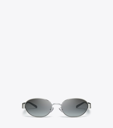Tory Burch designer sunglasses & eyewear Miller Metal Oval Sunglasses in SILVER/GREY GRADIENT front