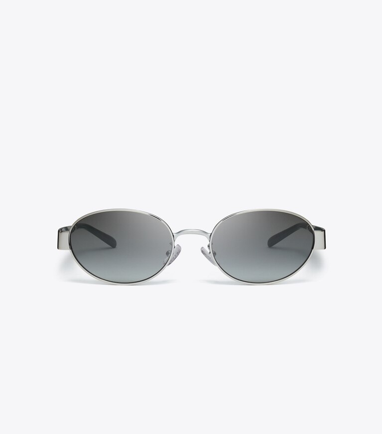Tory Burch designer sunglasses & eyewear Miller Metal Oval Sunglasses in SILVER/GREY GRADIENT front