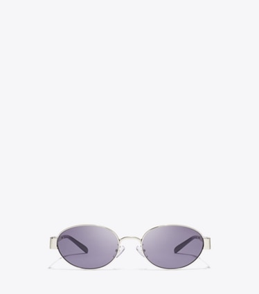 Tory Burch designer sunglasses & eyewear Miller Metal Oval Sunglasses in SHINY LIGHT GOLD/PURPLE front