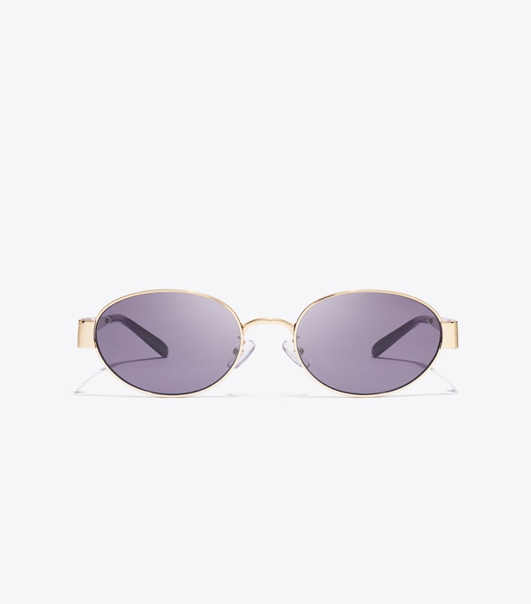Tory Burch designer sunglasses & eyewear Miller Metal Oval Sunglasses in SHINY LIGHT GOLD/PURPLE front