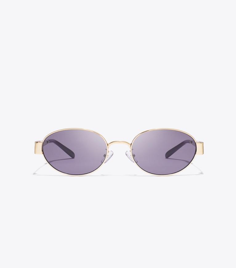 Tory Burch designer sunglasses & eyewear Miller Metal Oval Sunglasses in SHINY LIGHT GOLD/PURPLE front