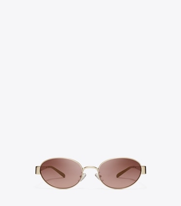 Tory Burch designer sunglasses & eyewear Miller Metal Oval Sunglasses in SHINY LIGHT GOLD/LIGHT PINK GRADIENT MIRROR front