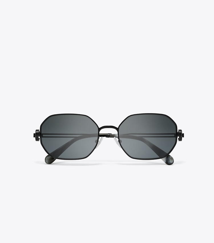 Tory Burch designer sunglasses & eyewear Miller Metal Oval Sunglasses in SHINY BLACK/DARK GREY overhead