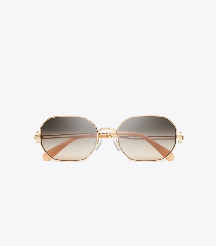 Tory Burch designer sunglasses & eyewear Miller Metal Oval Sunglasses in LIGHT ROSE GOLD/LIGHT BROWN GRADIENT overhead