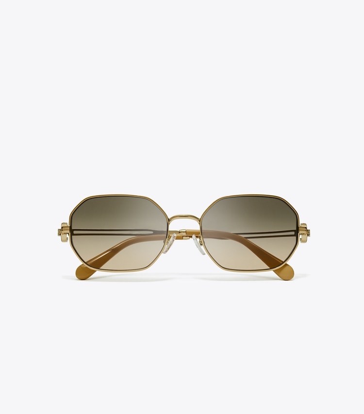 Tory Burch designer sunglasses & eyewear Miller Metal Oval Sunglasses in SHINY GOLD/DARK BROWN overhead