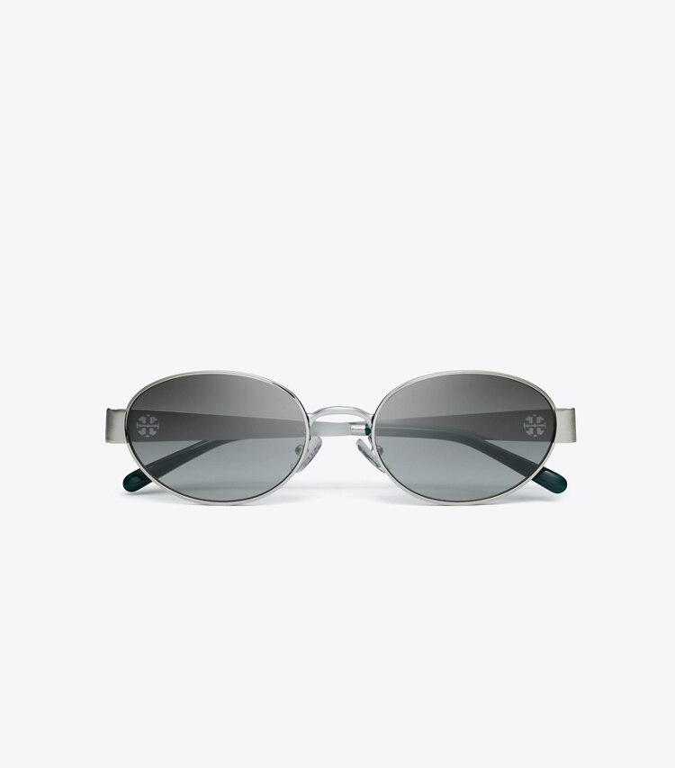 Tory Burch designer sunglasses & eyewear Miller Metal Oval Sunglasses in SILVER/GREY GRADIENT overhead