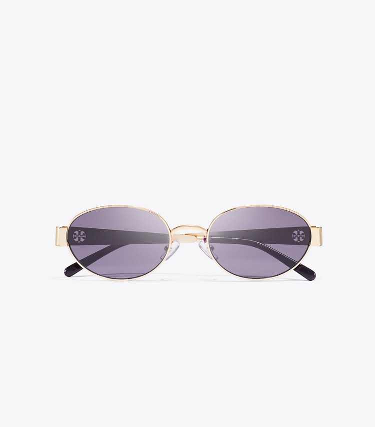 Tory Burch designer sunglasses & eyewear Miller Metal Oval Sunglasses in SHINY LIGHT GOLD/PURPLE overhead