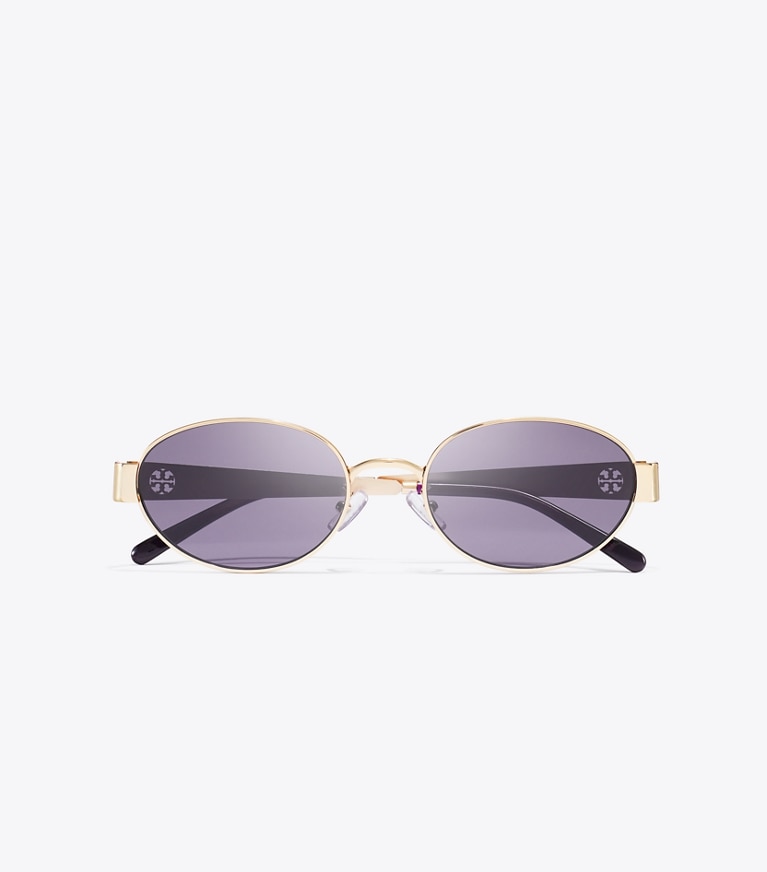 Tory Burch designer sunglasses & eyewear Miller Metal Oval Sunglasses in SHINY LIGHT GOLD/PURPLE front