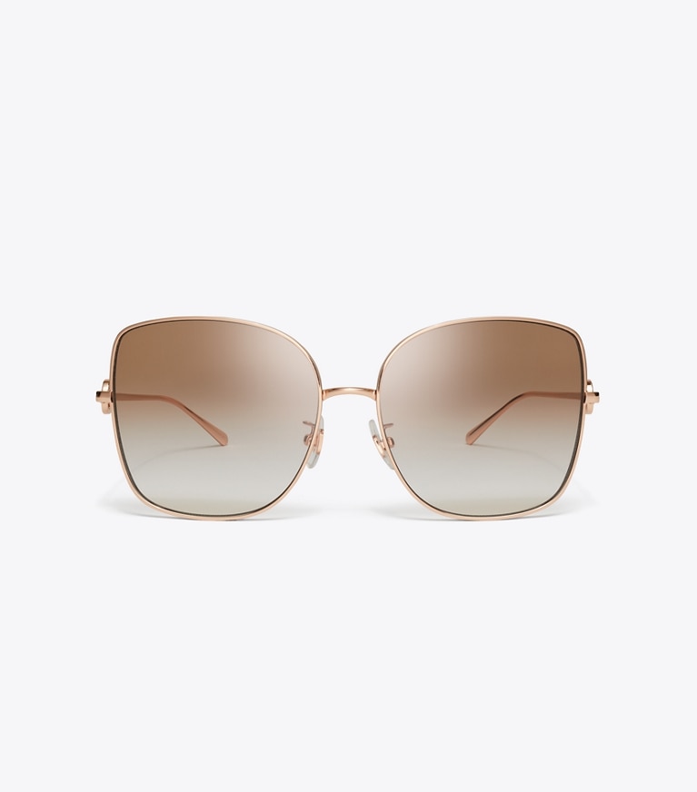Tory Burch designer sunglasses & eyewear Miller Metal Oversized Butterfly Sunglasses in ROSE GOLD/LIGHT BROWN GRADIENT front
