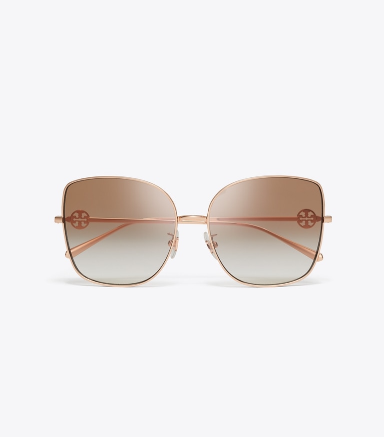 Tory Burch designer sunglasses & eyewear Miller Metal Oversized Butterfly Sunglasses in ROSE GOLD/LIGHT BROWN GRADIENT front