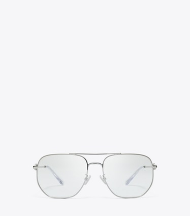 Tory Burch designer sunglasses & eyewear Miller Metal Pilot Eyeglasses in SILVER 1 front