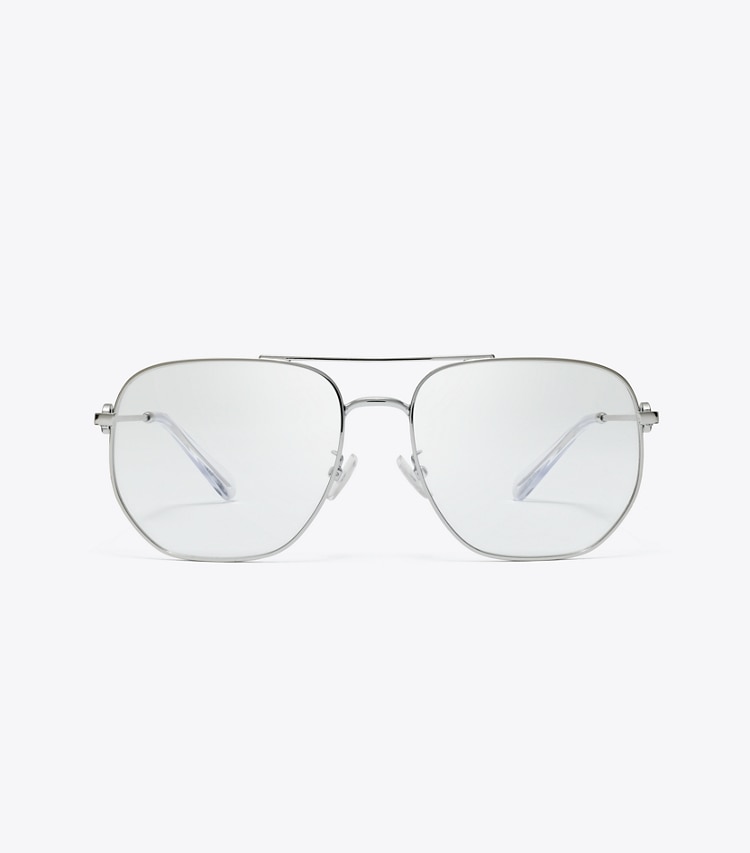 Tory Burch designer sunglasses & eyewear Miller Metal Pilot Eyeglasses in SILVER 1 front