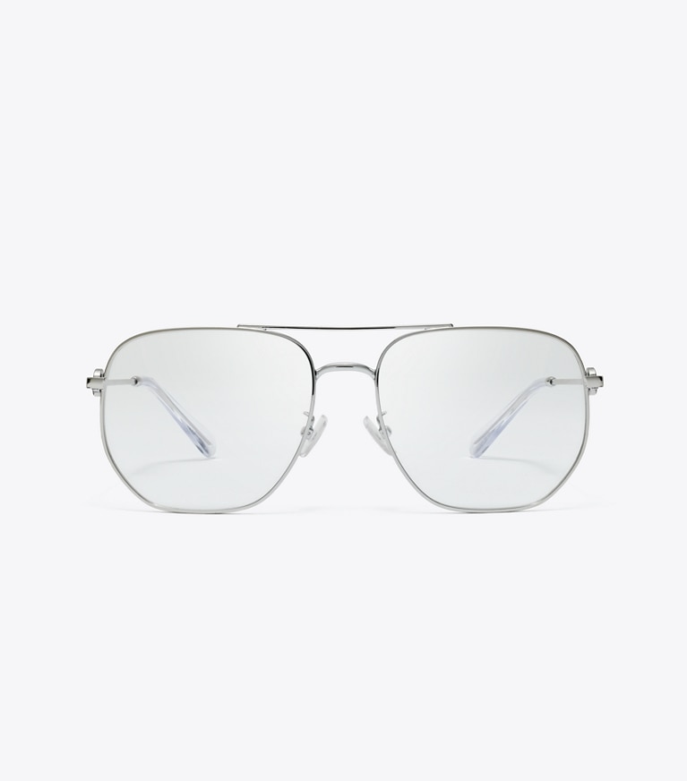 Tory Burch designer sunglasses & eyewear Miller Metal Pilot Eyeglasses in SILVER 1 front