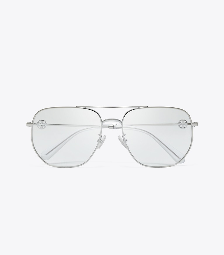 Tory Burch designer sunglasses & eyewear Miller Metal Pilot Eyeglasses in SILVER 1 front