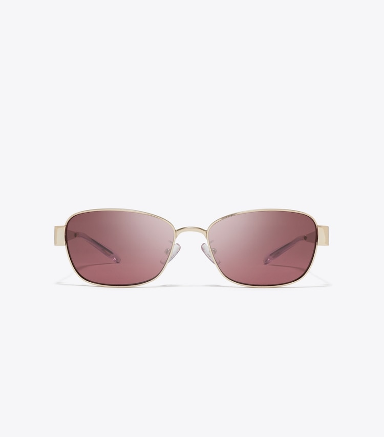 Tory Burch designer sunglasses & eyewear Miller Metal Rectangle Sunglasses in SHINY LIGHT GOLD/DARK VIOLET front
