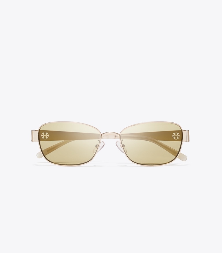 Tory Burch designer sunglasses & eyewear Miller Metal Rectangle Sunglasses in SHINY LIGHT GOLD/GREEN overhead