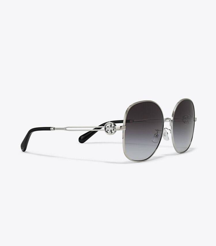 Tory Burch designer サングラス＆アイウェア ミラー メタル ラウンドサングラス in SILVER/GREY GRADIENT ディテール