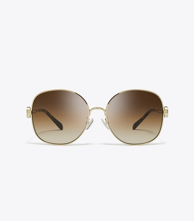 Tory Burch designer sunglasses & eyewear Miller Metal Round Sunglasses in SHINY LIGHT GOLD/BROWN GRADIENT front