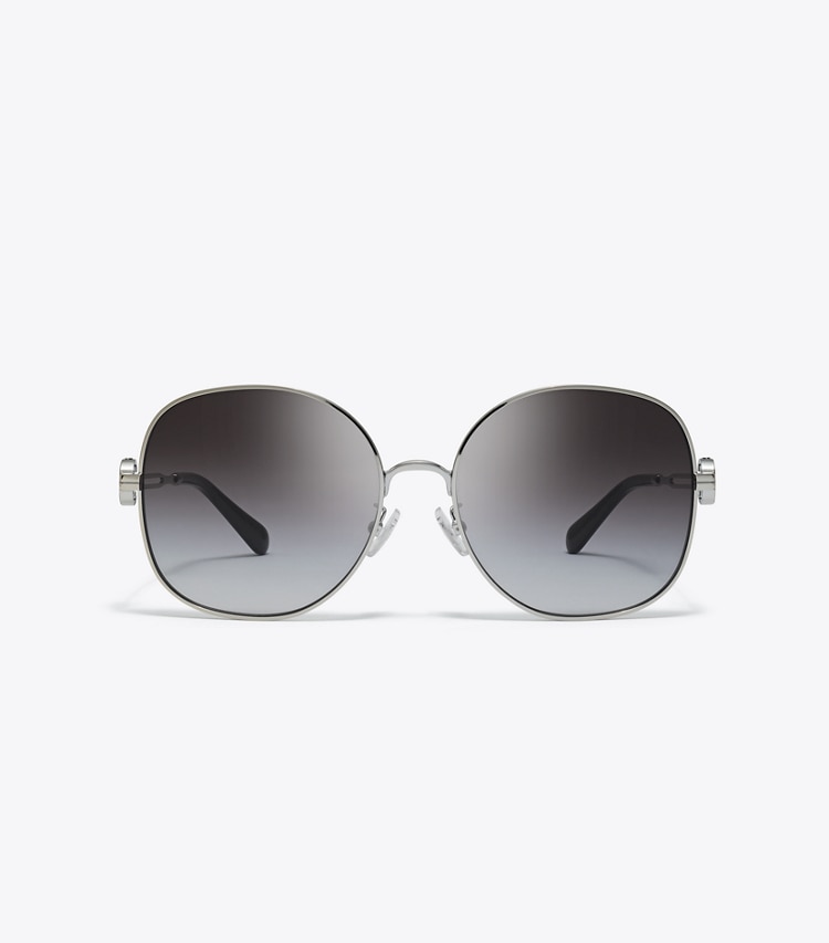 Tory Burch designer サングラス＆アイウェア ミラー メタル ラウンドサングラス in SILVER/GREY GRADIENT front