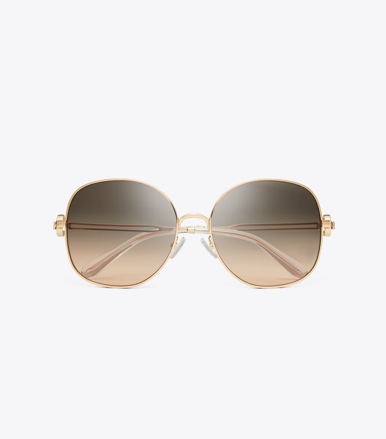 Tory Burch designer sunglasses & eyewear Miller Metal Round Sunglasses in LIGHT ROSE GOLD/LIGHT BROWN GRADIENT overhead