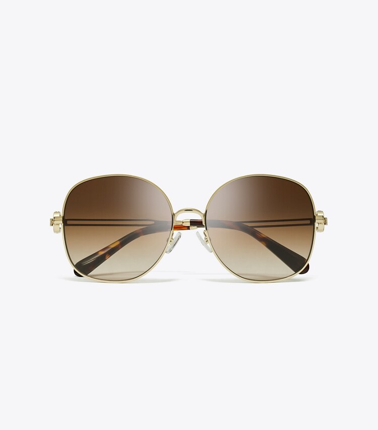 Tory Burch designer sunglasses & eyewear Miller Metal Round Sunglasses in SHINY LIGHT GOLD/BROWN GRADIENT overhead