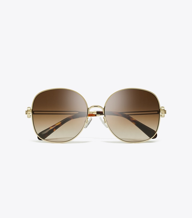 Tory Burch designer sunglasses & eyewear Miller Metal Round Sunglasses in SHINY LIGHT GOLD/BROWN GRADIENT overhead