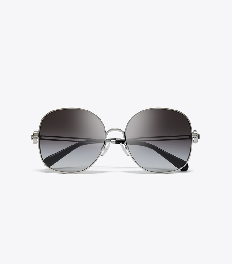Tory Burch designer サングラス＆アイウェア ミラー メタル ラウンドサングラス in SILVER/GREY GRADIENT オーバーヘッド