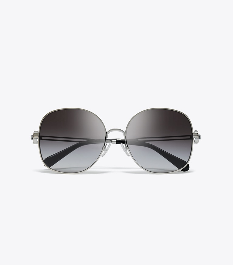 Tory Burch designer サングラス＆アイウェア ミラー メタル ラウンドサングラス in SILVER/GREY GRADIENT front