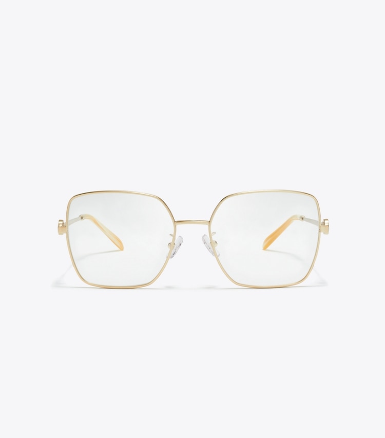 Tory Burch designer sunglasses & eyewear Miller Metal Square Eyeglasses in BRUSHED LIGHT GOLD front