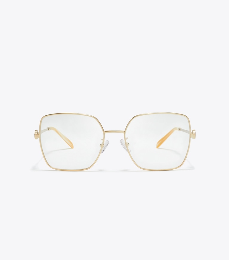 Tory Burch designer sunglasses & eyewear Miller Metal Square Eyeglasses in BRUSHED LIGHT GOLD front
