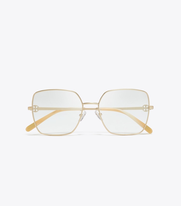 Tory Burch designer sunglasses & eyewear Miller Metal Square Eyeglasses in BRUSHED LIGHT GOLD overhead