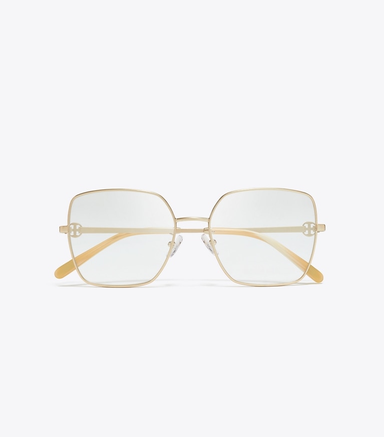 Tory Burch designer sunglasses & eyewear Miller Metal Square Eyeglasses in BRUSHED LIGHT GOLD overhead