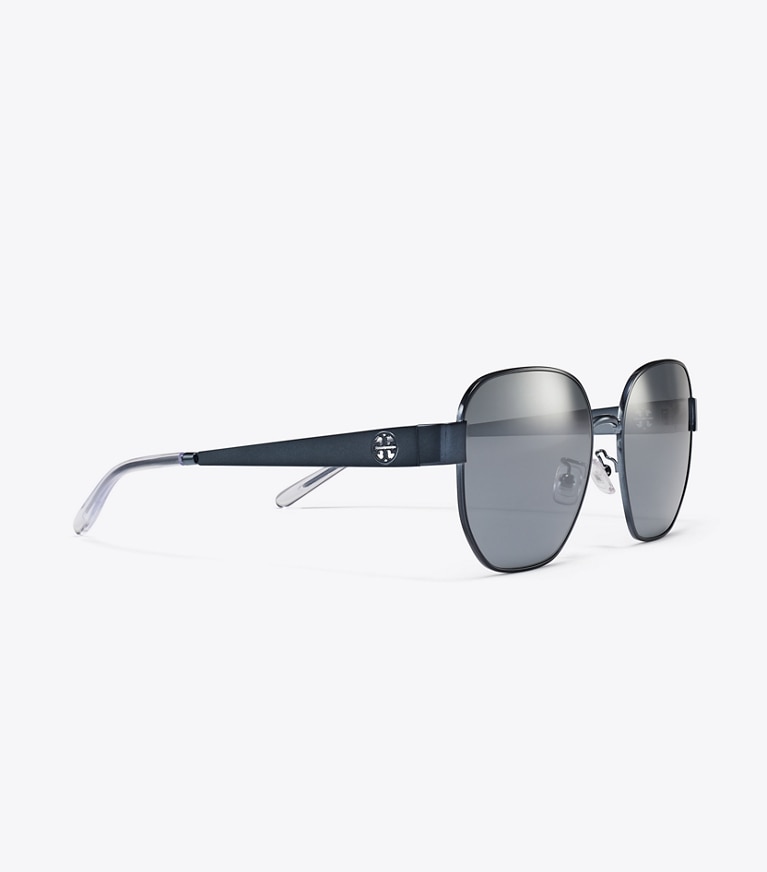 Tory Burch designer sunglasses & eyewear Miller Metal Square Sunglasses in NAVY/DARK GREY FLASH detail