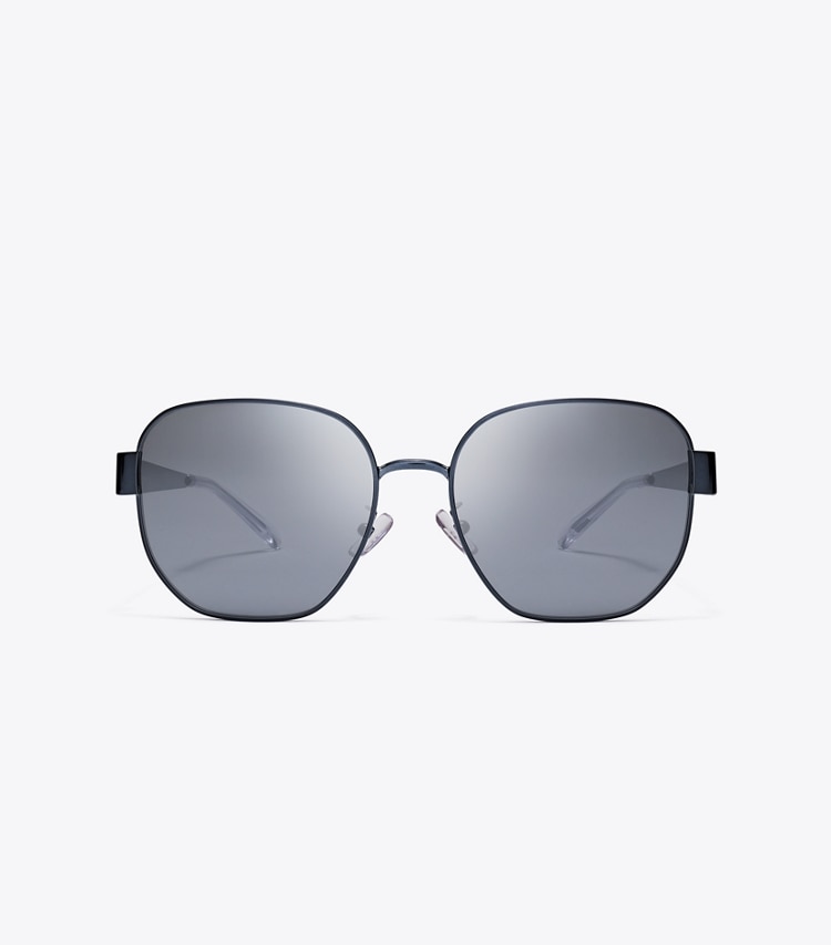 Tory Burch designer sunglasses & eyewear Miller Metal Square Sunglasses in NAVY/DARK GREY FLASH front