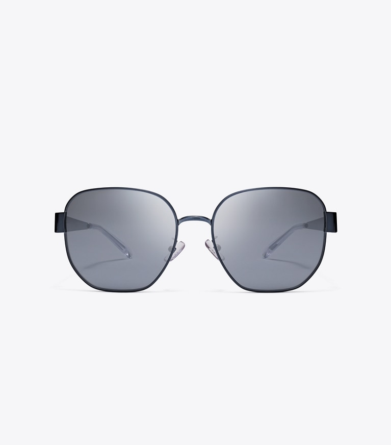 Tory Burch designer sunglasses & eyewear Miller Metal Square Sunglasses in NAVY/DARK GREY FLASH front