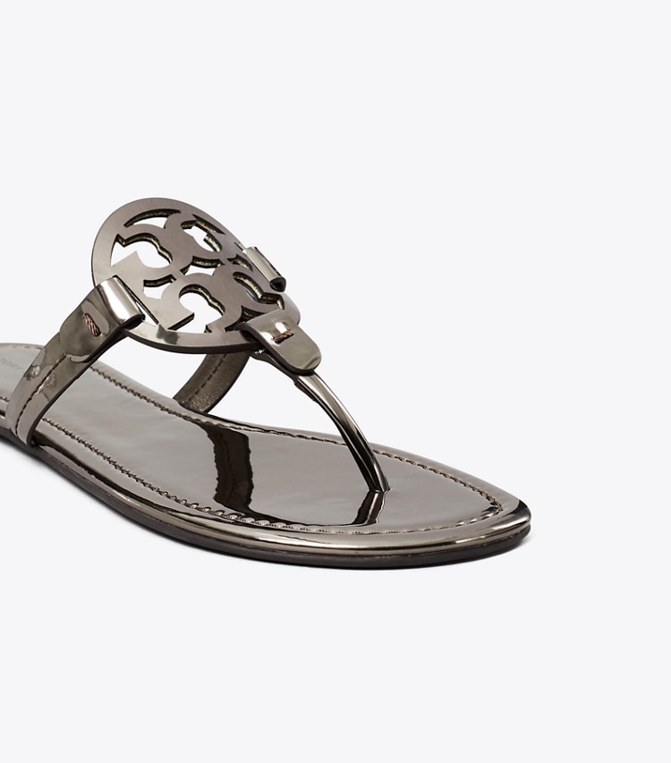 Tory Burch designer sandals Miller Metallic Sandal in SHINY DARK GRAY detail