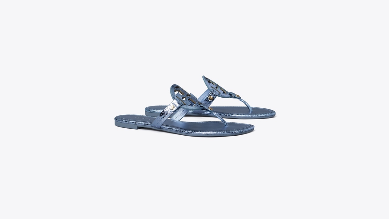 Miller Metallic Snake-Embossed Sandal: Women's Designer