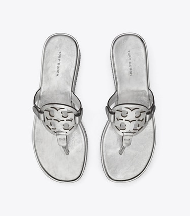 Tory Burch designer sandals Miller Metallic Wedge Sandal in SILVER angle