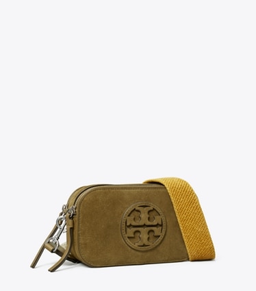 Tory Burch designer crossbody bags Miller Mini Suede Crossbody Bag in Deep Olive angle