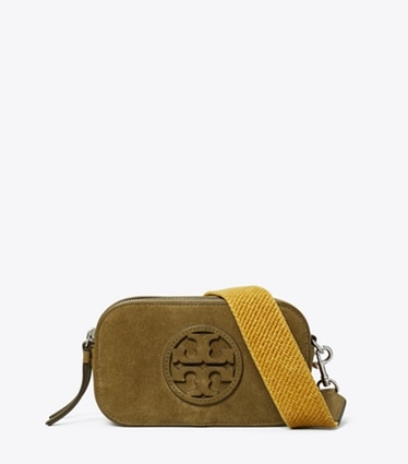 Tory Burch designer crossbody bags Miller Mini Suede Crossbody Bag in Deep Olive front