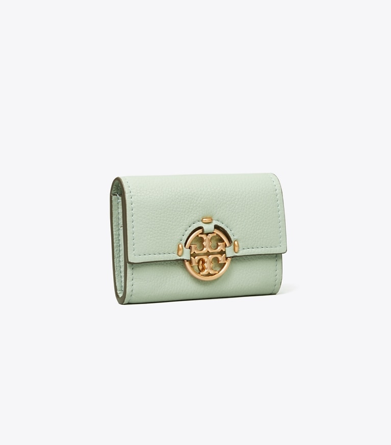 Tory Burch designer wallets Miller Mini Wallet in Blue Celadon angle