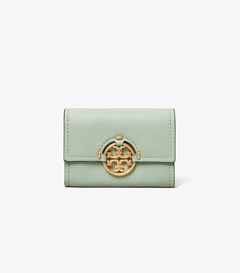 Tory Burch designer wallets Miller Mini Wallet in Blue Celadon angle