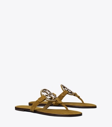 Tory Burch designer sandalen Miller mit Metall in OLIVE TWIG / SILVER angle
