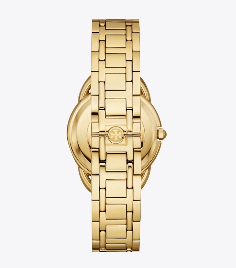 Tory Burch designer strap watches Miller Moon Watch in WHITE MOP/GOLD back